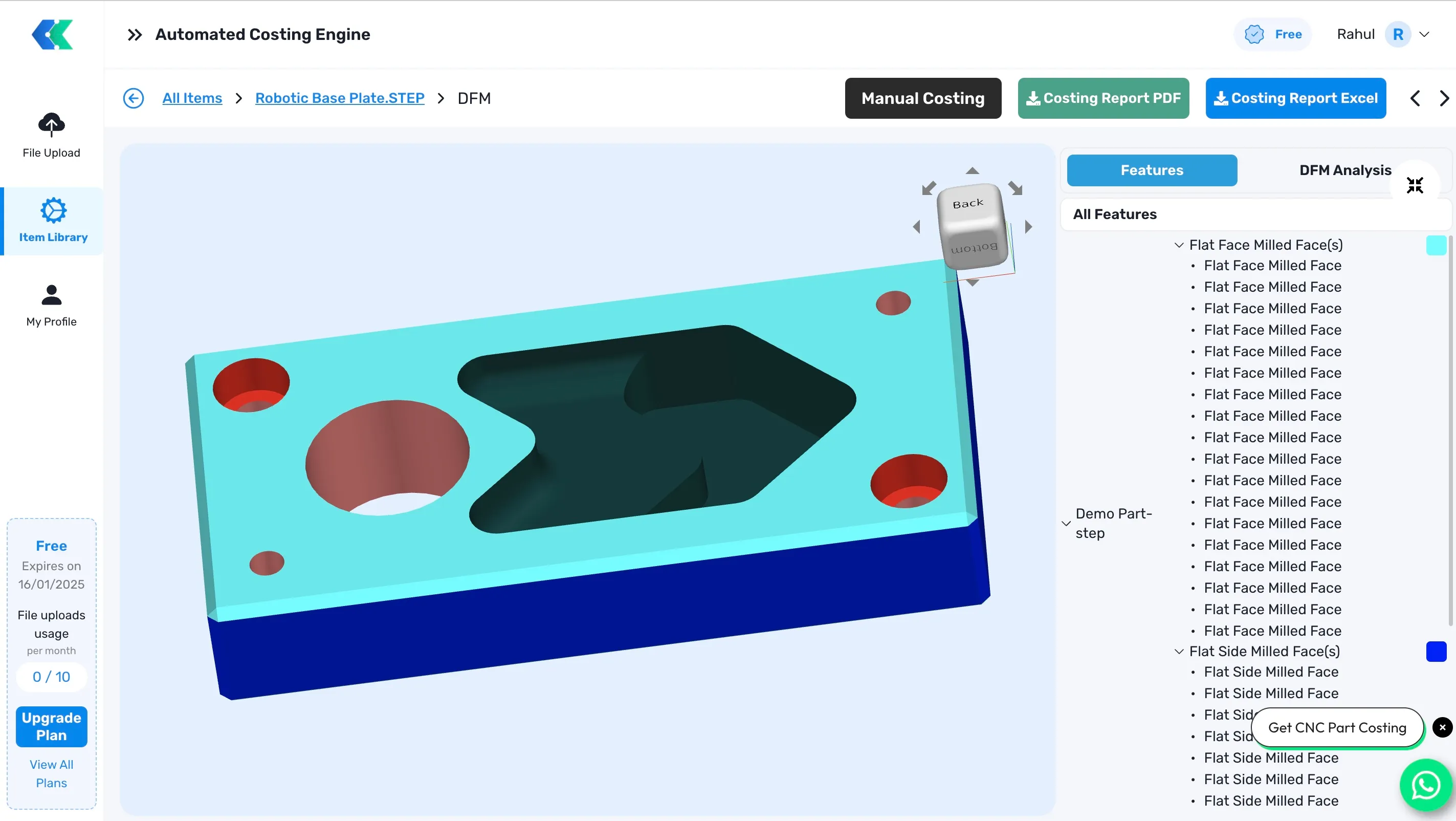 Feature recognition of an upload 3D model / Ace.kkonnect.io