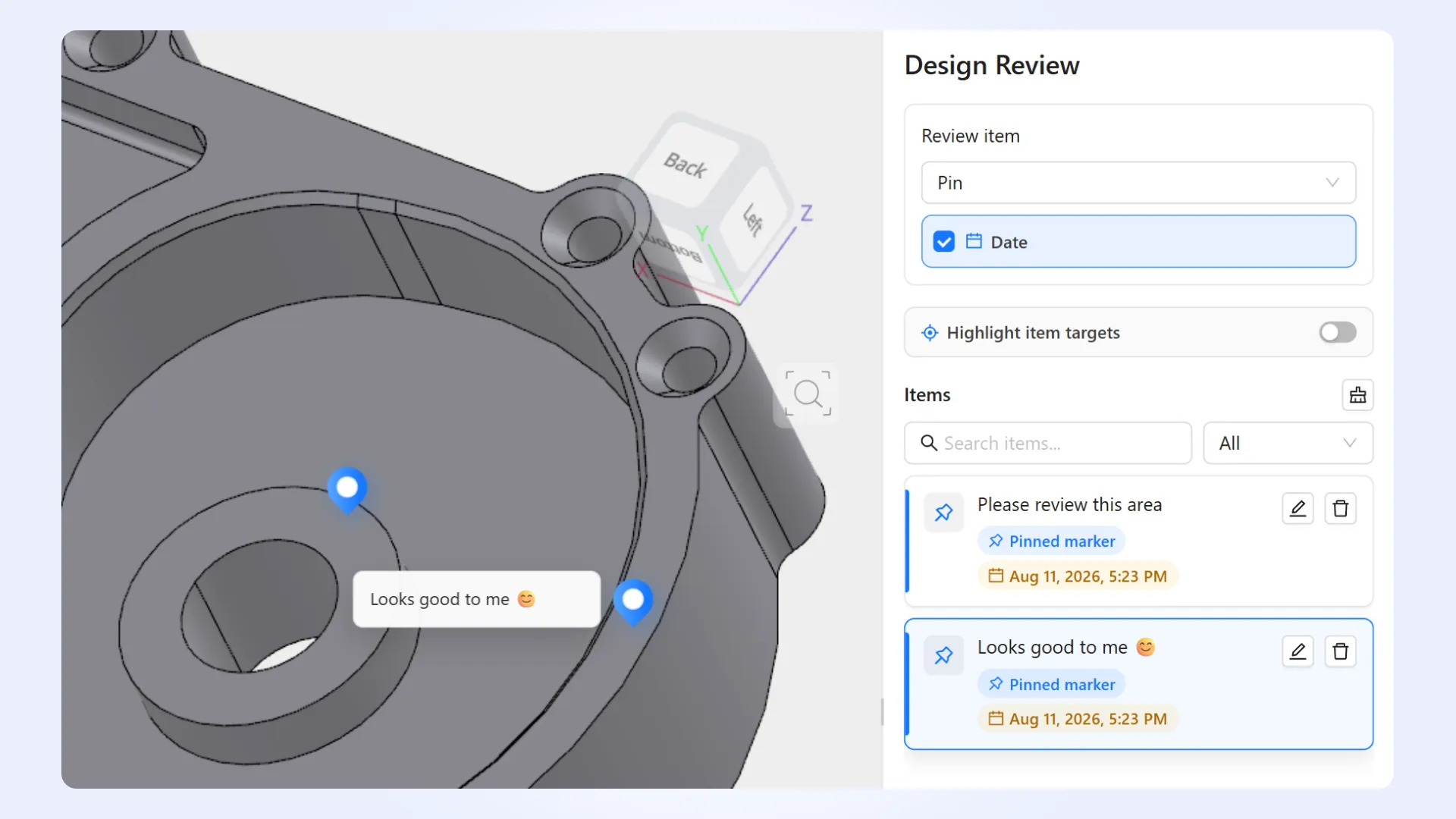 3D model review with pins and comments