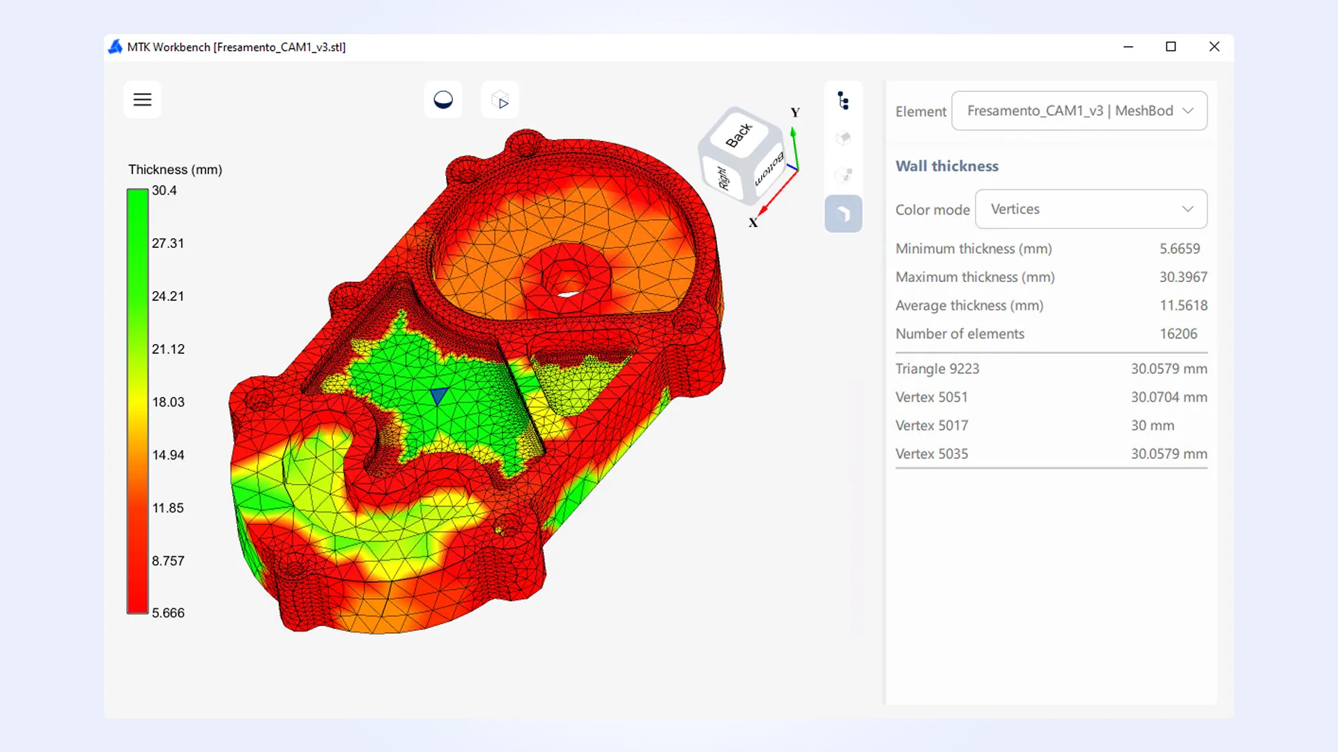 Wall thickness visualization as displayed in MTK Workbench