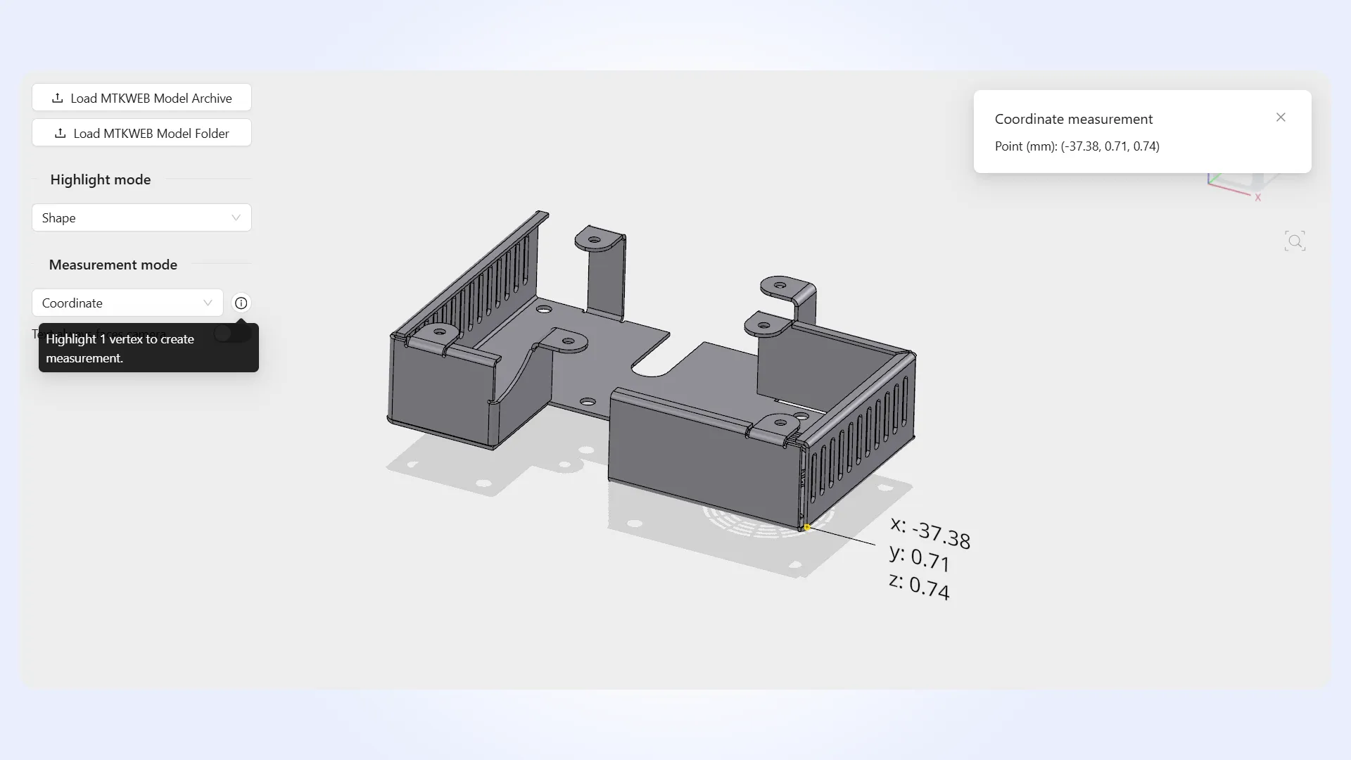 Vertex highlight mode in MTK Web (with coordinate measurement enabled)